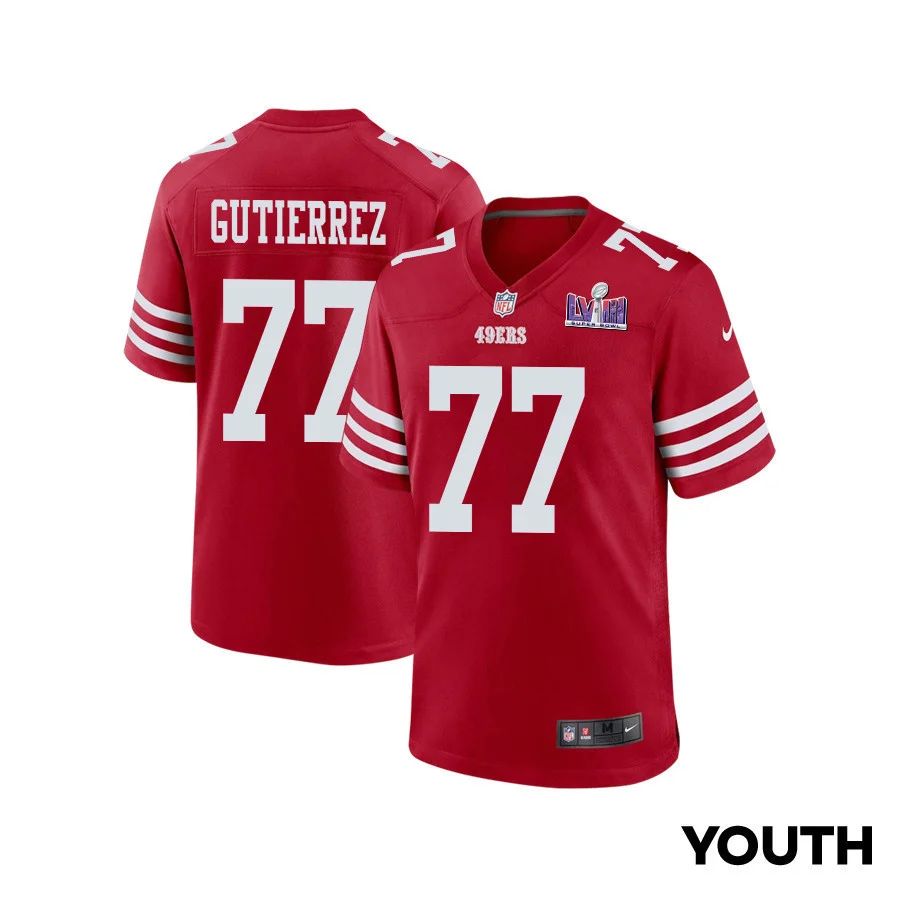 Alfredo Gutierrez 77 San Francisco 49ers Super Bowl LVIII Patch Game YOUTH Jersey - Scarlet