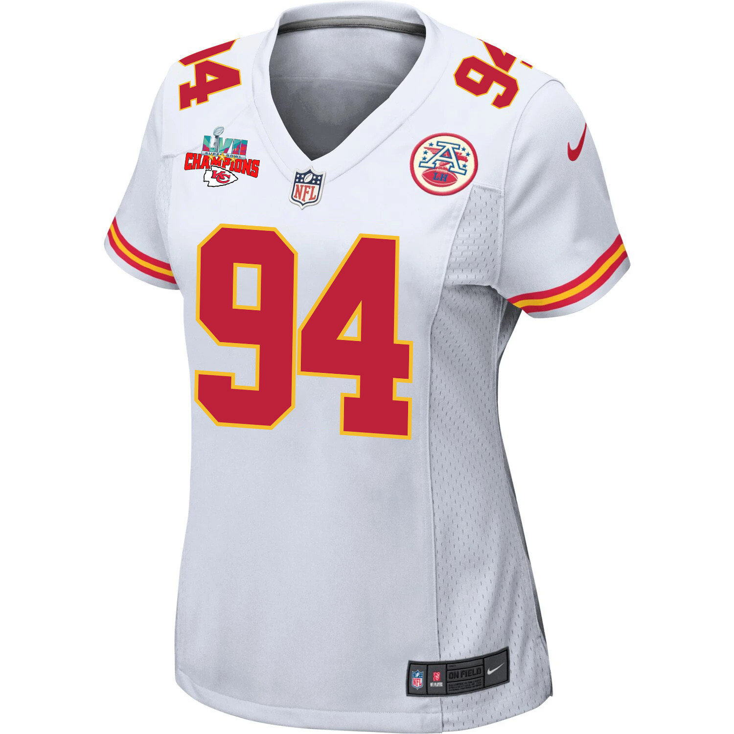 Malik Herring 94 Kansas City Chiefs Super Bowl LVII Champions 3 Stars Women Game Jersey - White