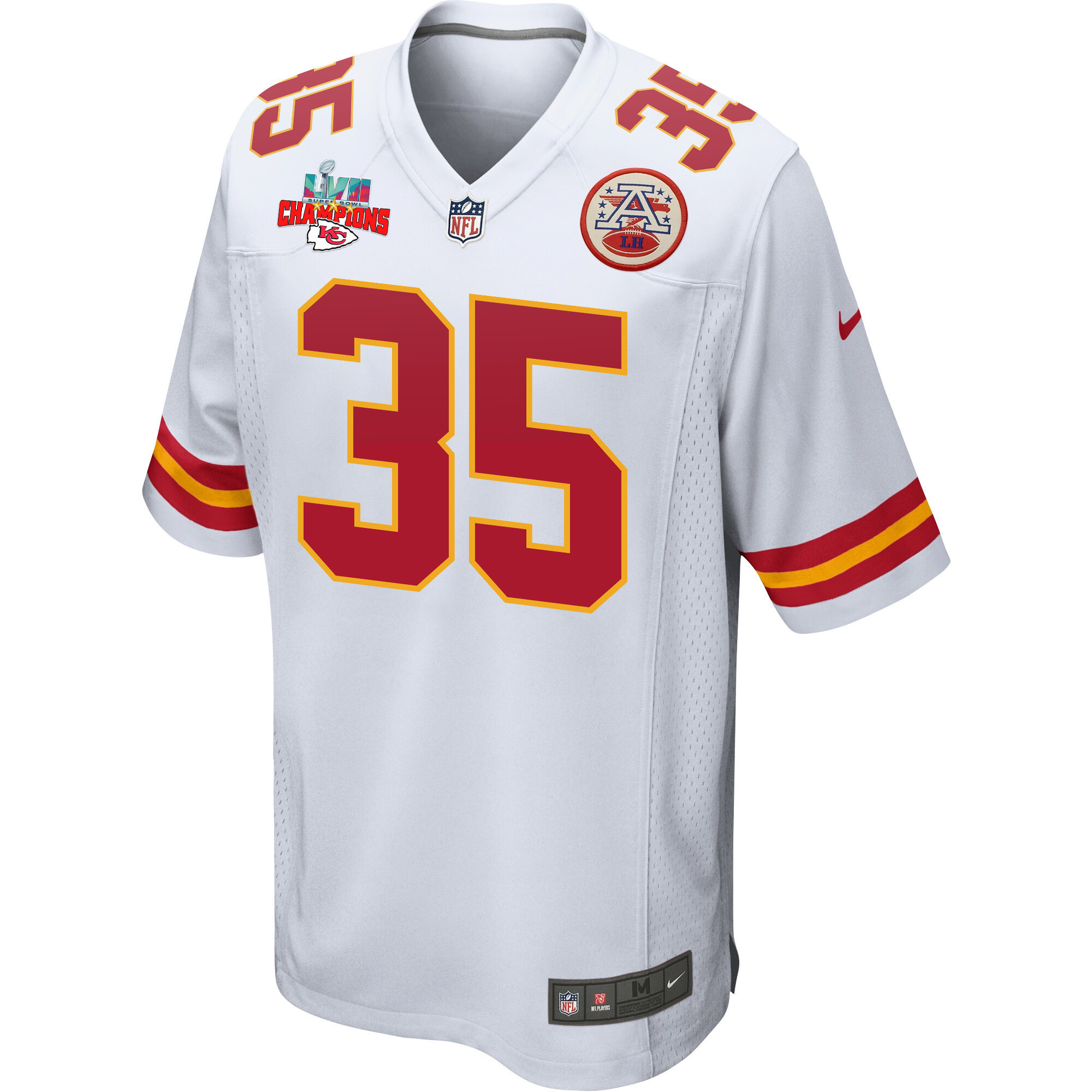 Jaylen Watson 35 Kansas City Chiefs Super Bowl LVII Champions 3 Stars Men Game Jersey - White