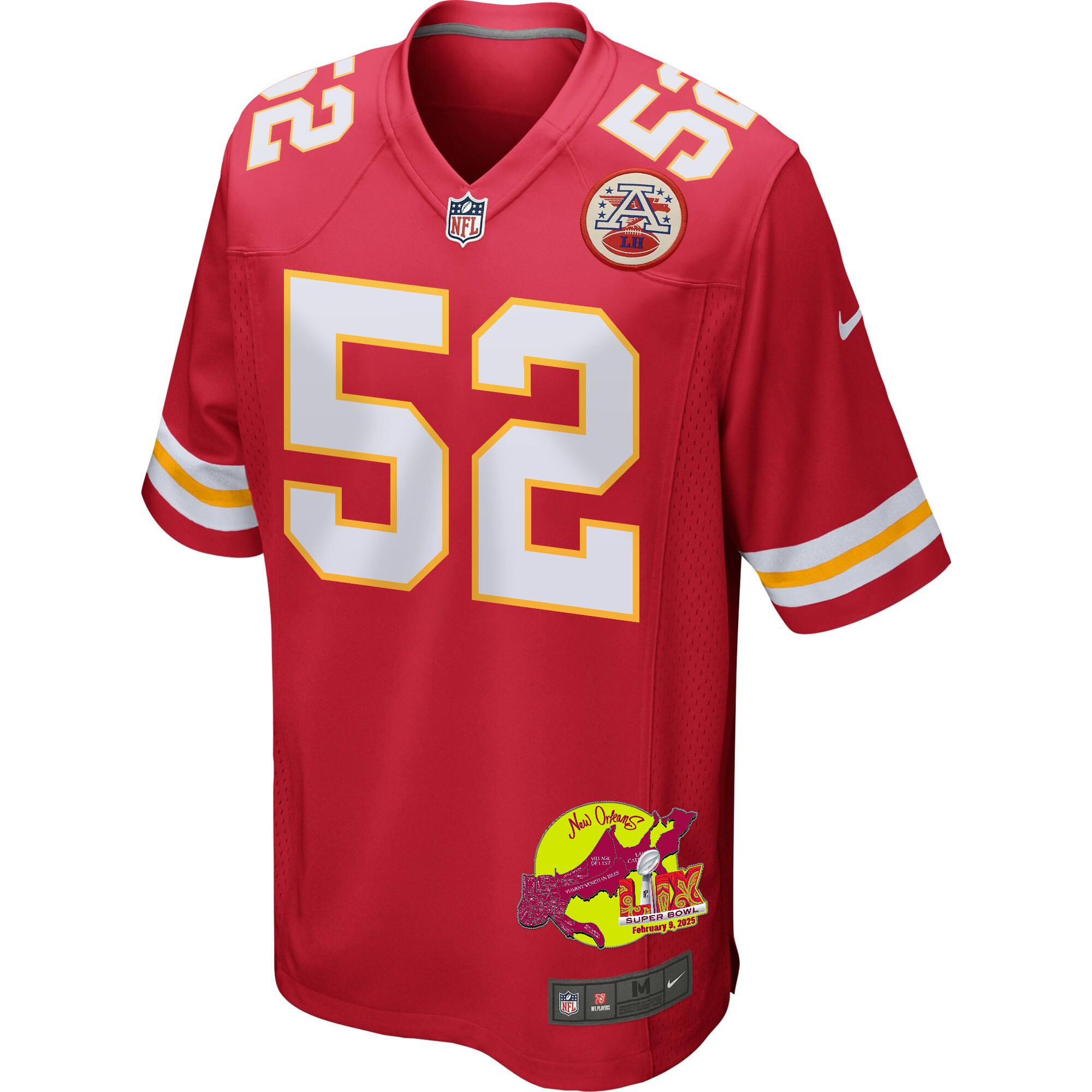 Creed Humphrey 52 Kansas City Chiefs Super Bowl LIX New Orleans Patch Game Men Jersey - Red