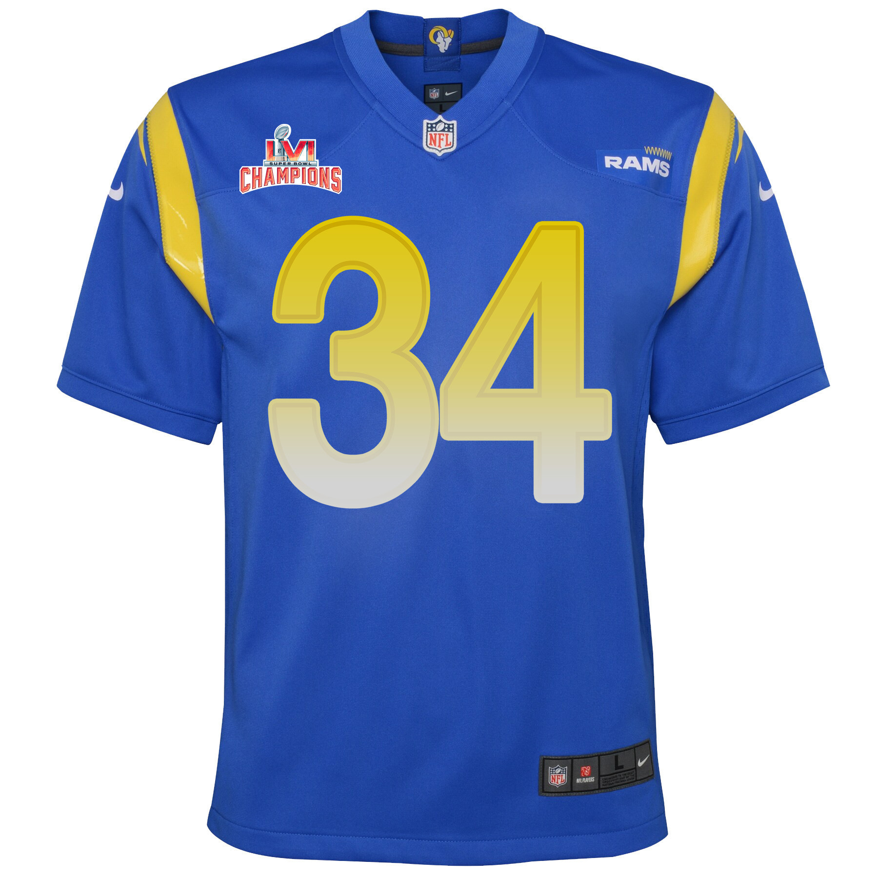 Super Bowl LVI Champions Los Angeles Rams Jake Funk 34 Royal Youth's Jersey Jersey