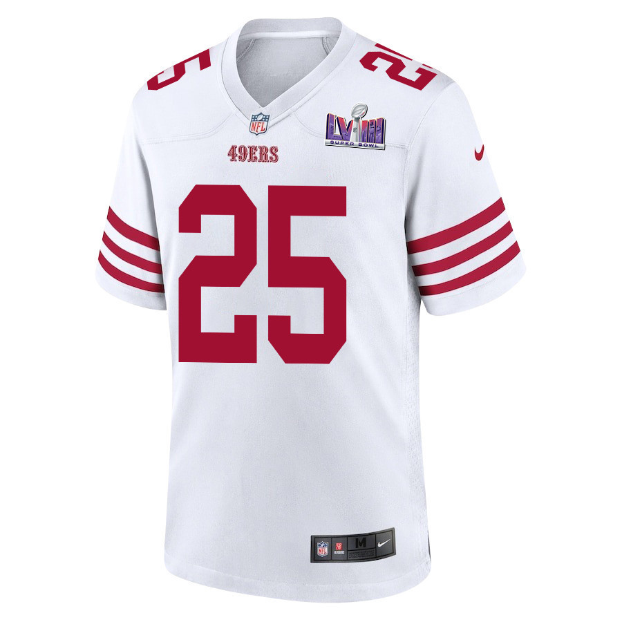Elijah Mitchell 25 San Francisco 49ers Super Bowl LVIII Patch Game Men Jersey - White