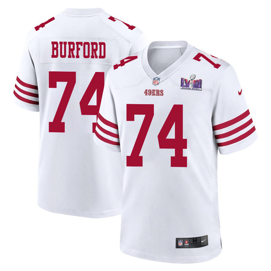 Spencer Burford 74 San Francisco 49ers Super Bowl LVIII Patch Game Men Jersey - White