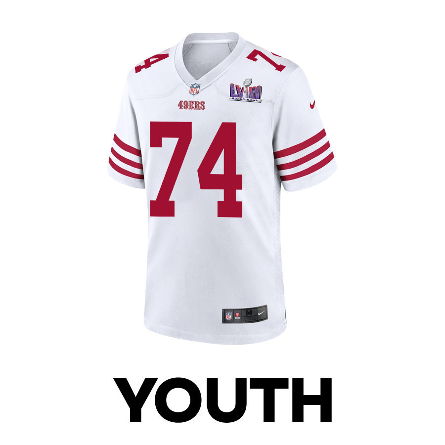 Spencer Burford 74 San Francisco 49ers Super Bowl LVIII Patch Game YOUTH Jersey - White