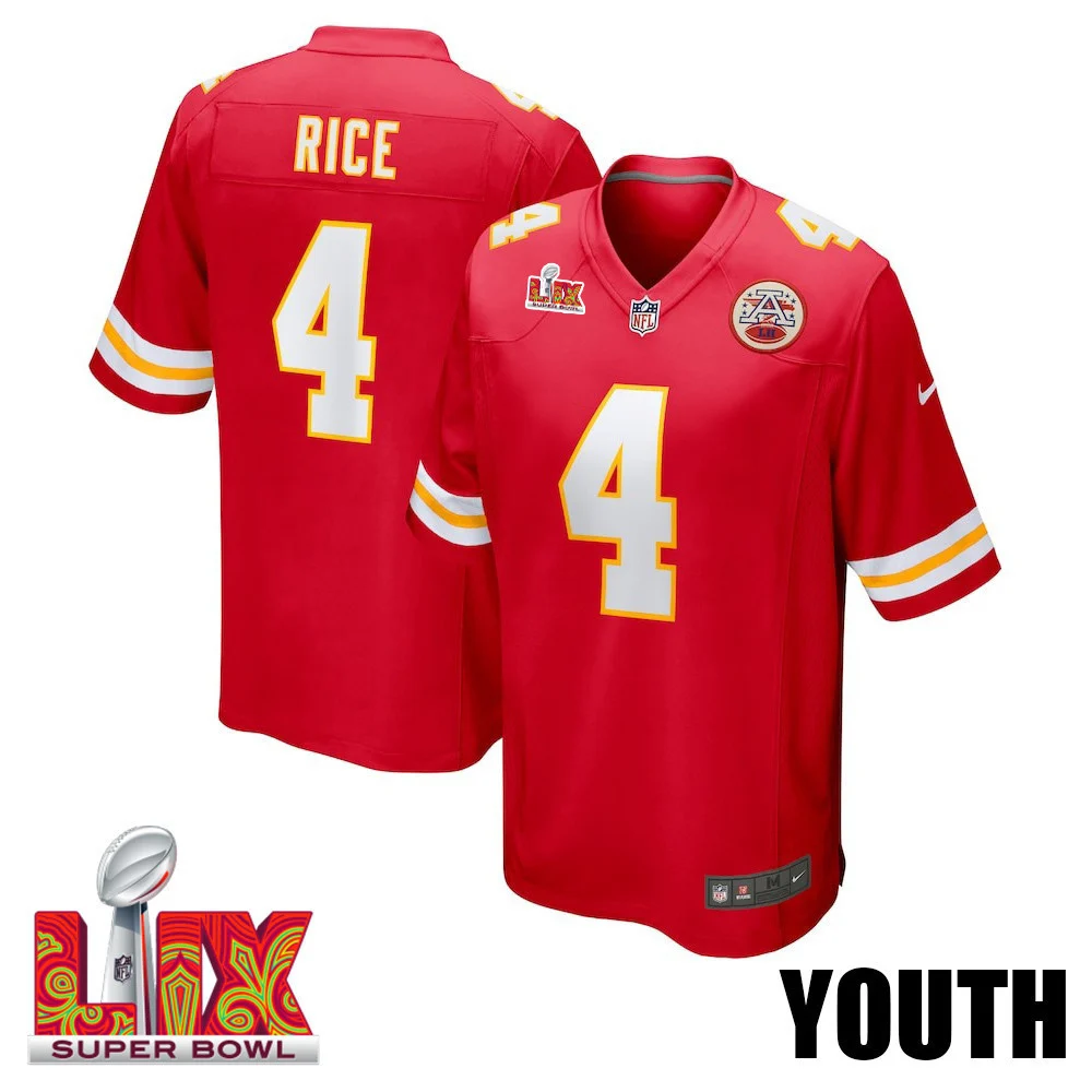 Rashee Rice #4 Kansas City Chiefs Super Bowl LIX YOUTH Jersey - Red