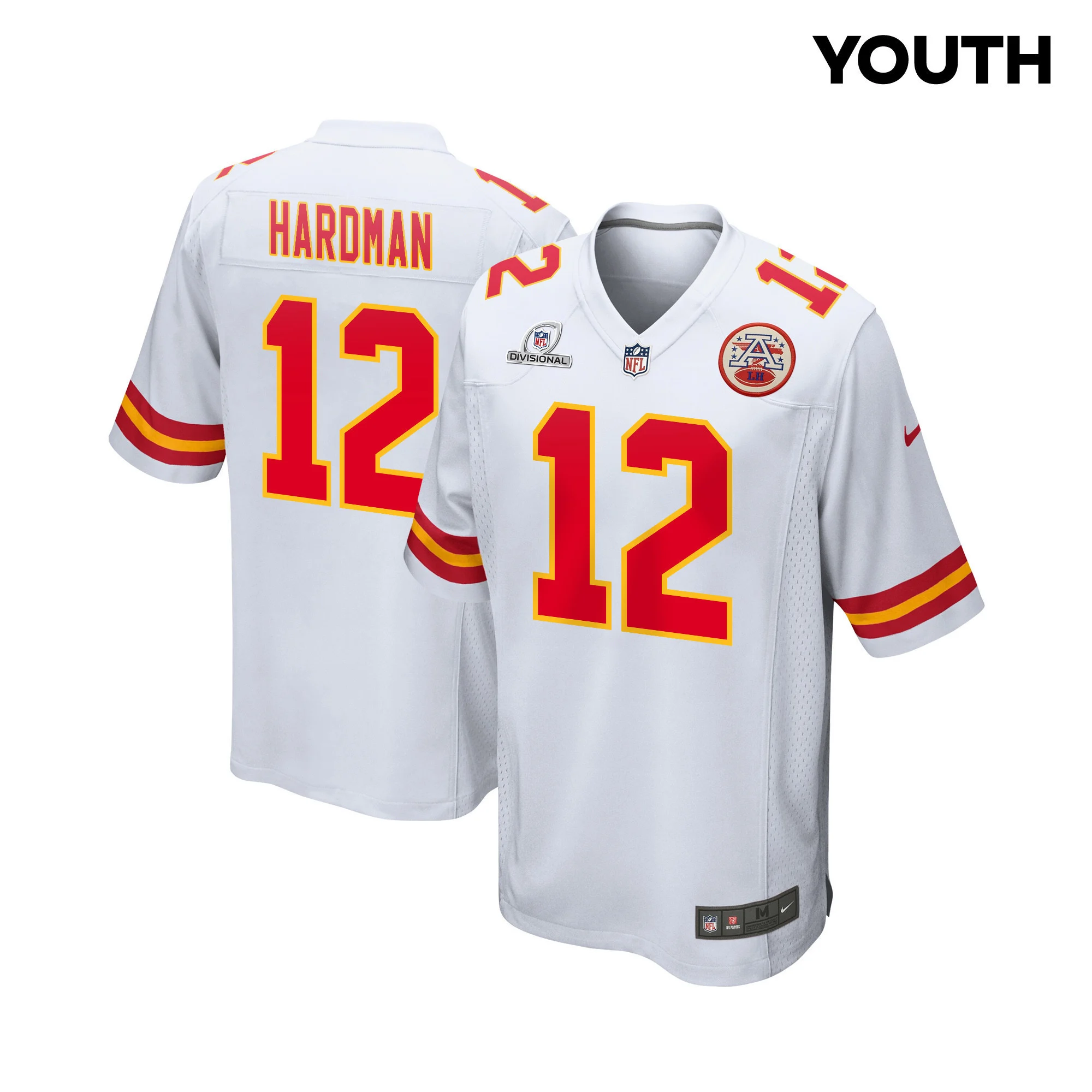 Mecole Hardman 12 Kansas City Chiefs Super Bowl LVIII Patch Game YOUTH Jersey - White