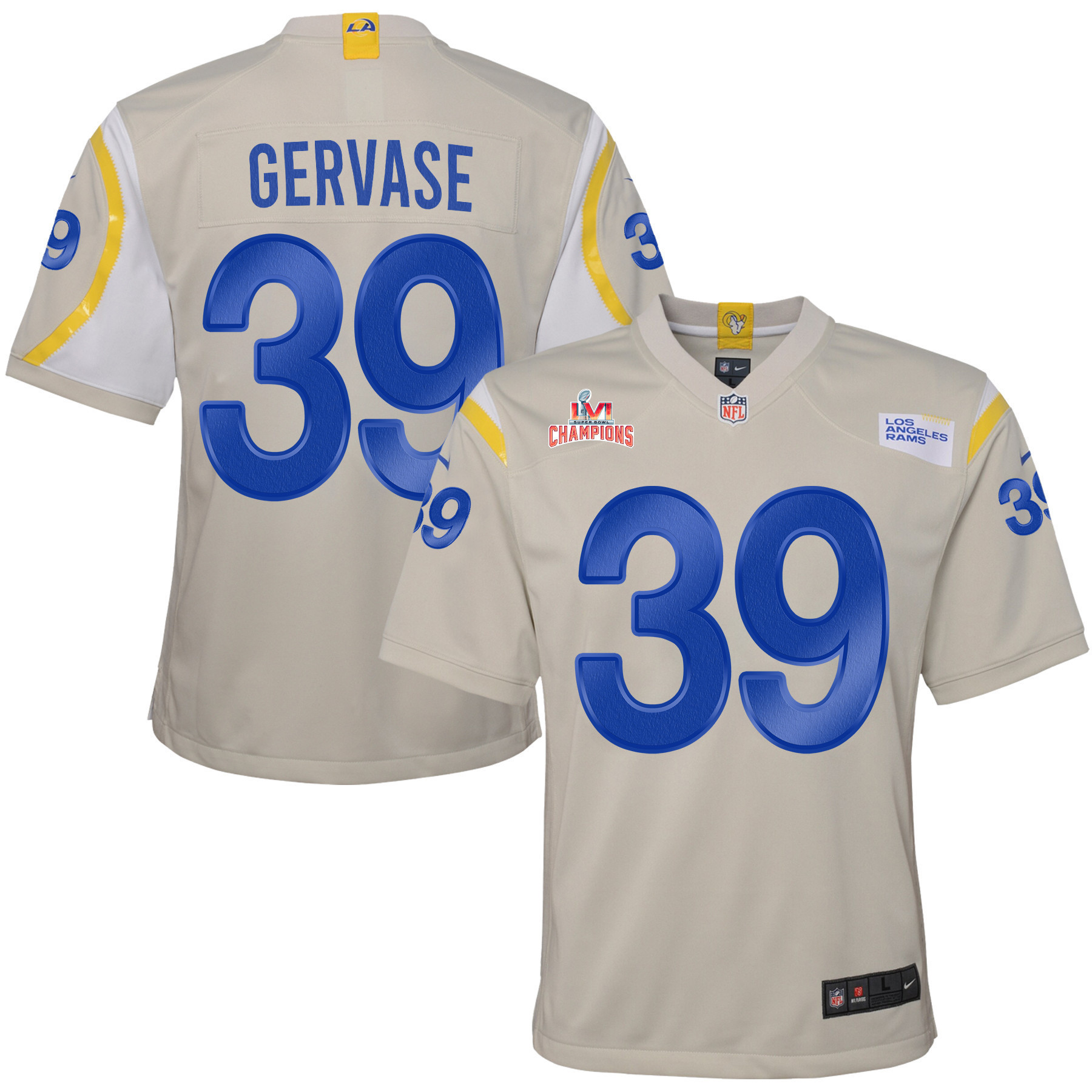 Super Bowl LVI Champions Los Angeles Rams Jake Gervase 39 Bone Youth's Jersey Jersey