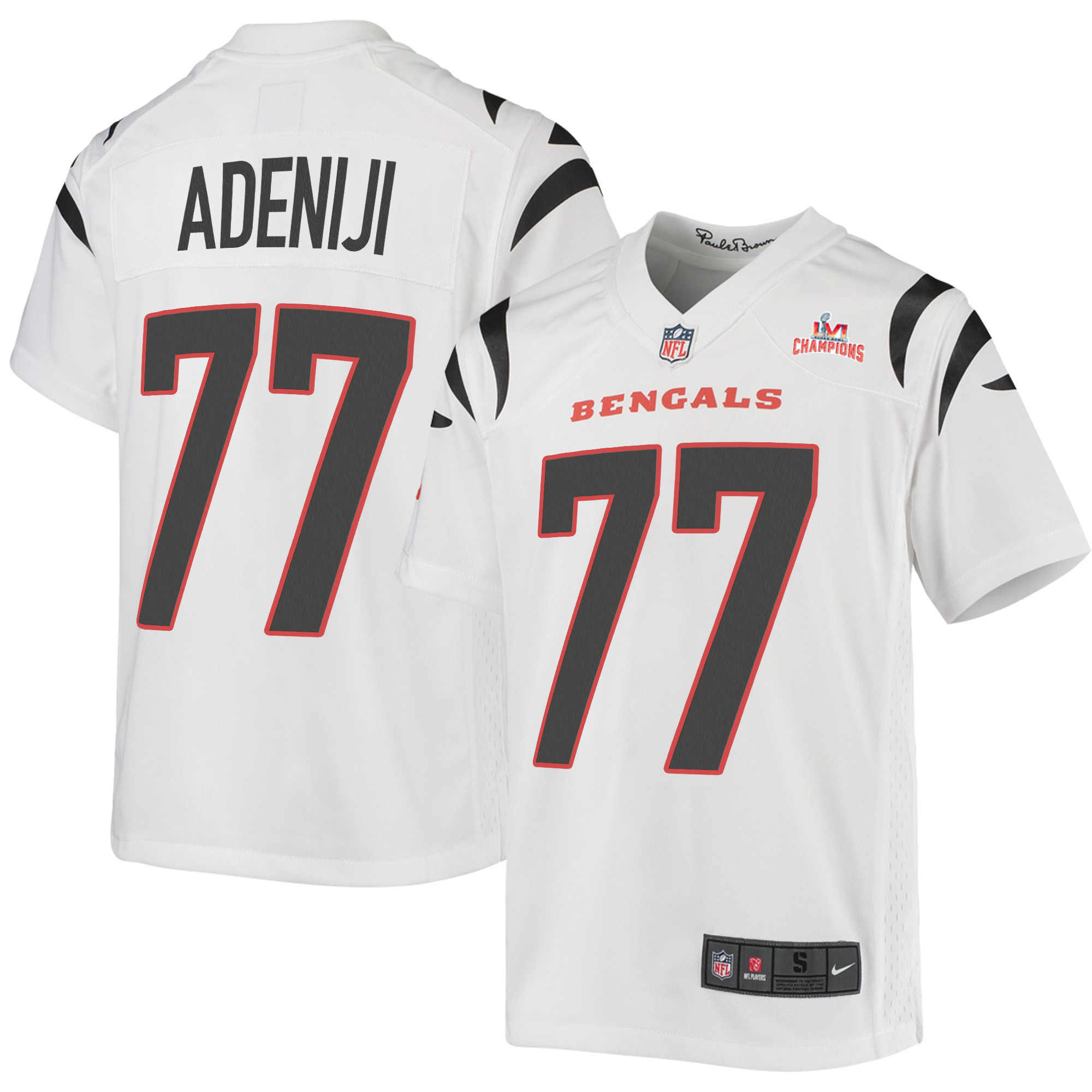 Super Bowl LVI Champions Cincinnati Bengals Hakeem Adeniji 77 White Youth's Jersey Jersey