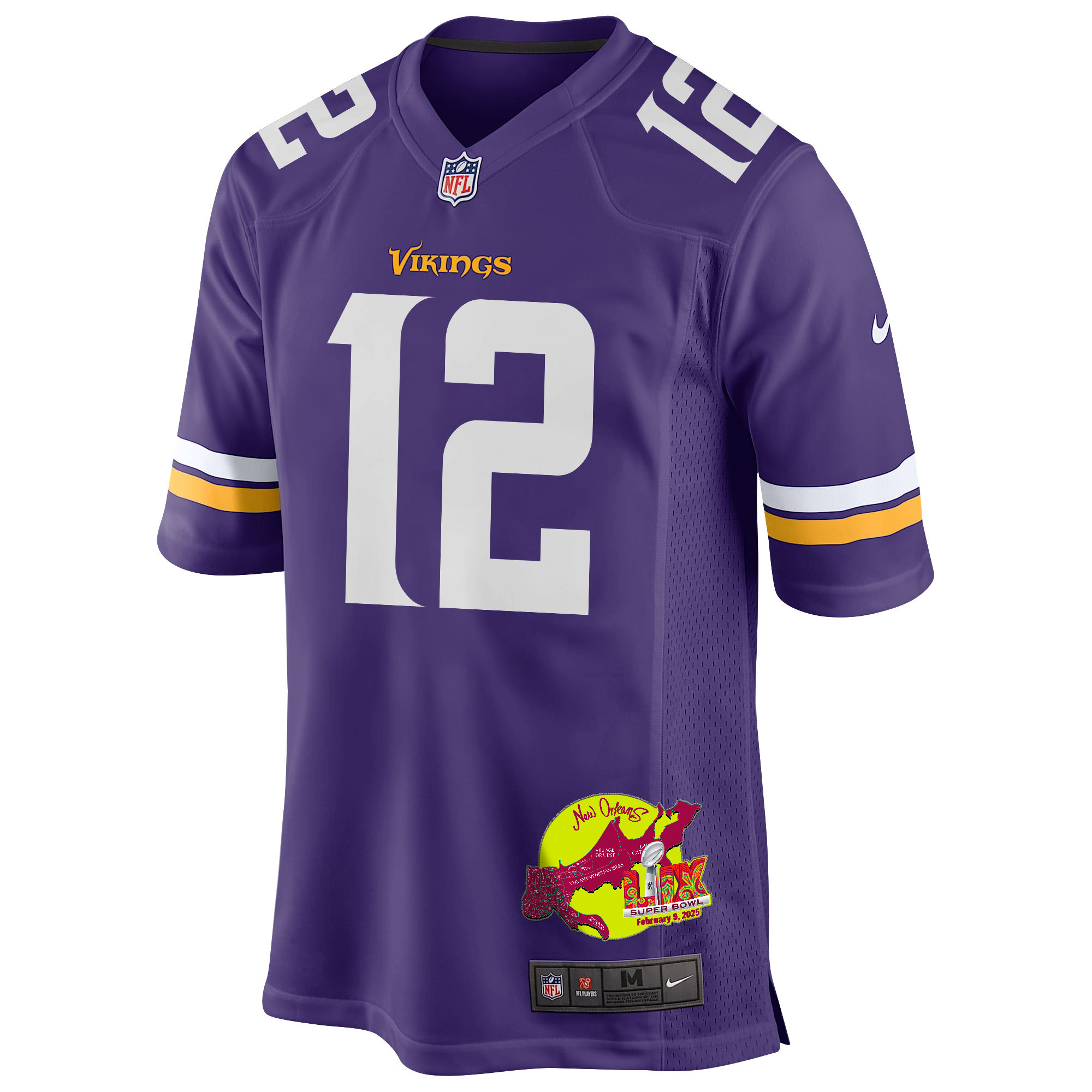 Nick Mullens 12 Minnesota Vikings Super Bowl LIX New Orleans Patch Game Men Jersey - Purple
