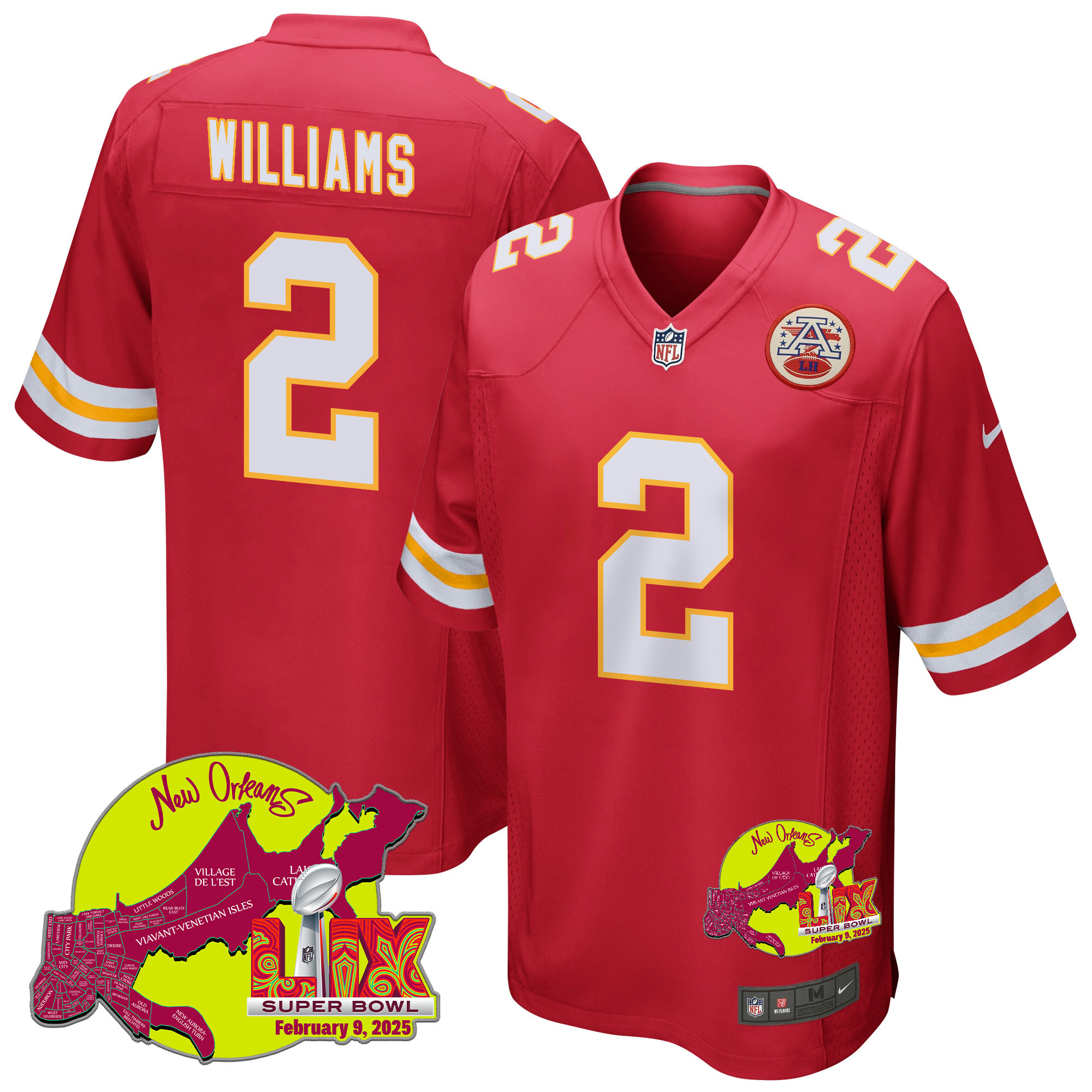 Joshua Williams 2 Kansas City Chiefs Super Bowl LIX New Orleans Patch Game Men Jersey - Red