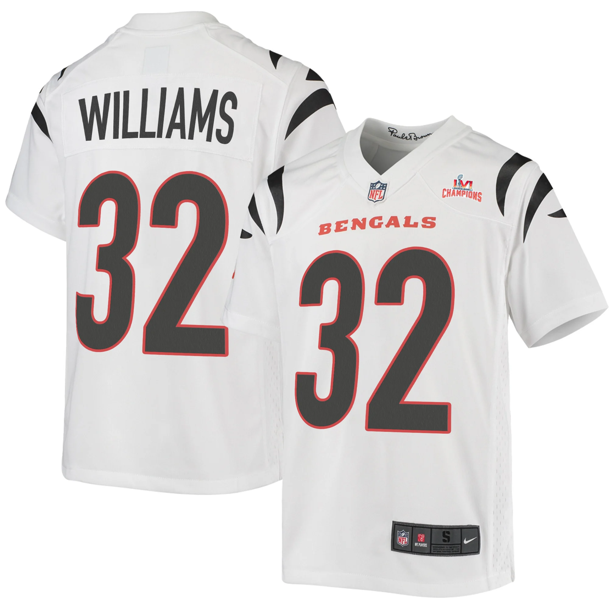 Super Bowl LVI Champions Cincinnati Bengals Trayveon Williams 32 White Youth's Jersey Jersey