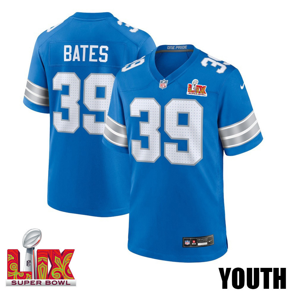 Jake Bates #39 Detroit Lions Super Bowl LIX YOUTH Jersey - Blue
