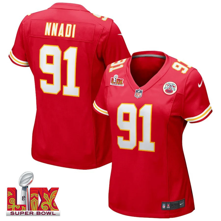 Derrick Nnadi #91 Kansas City Chiefs Super Bowl LIX Women's Jersey - Red