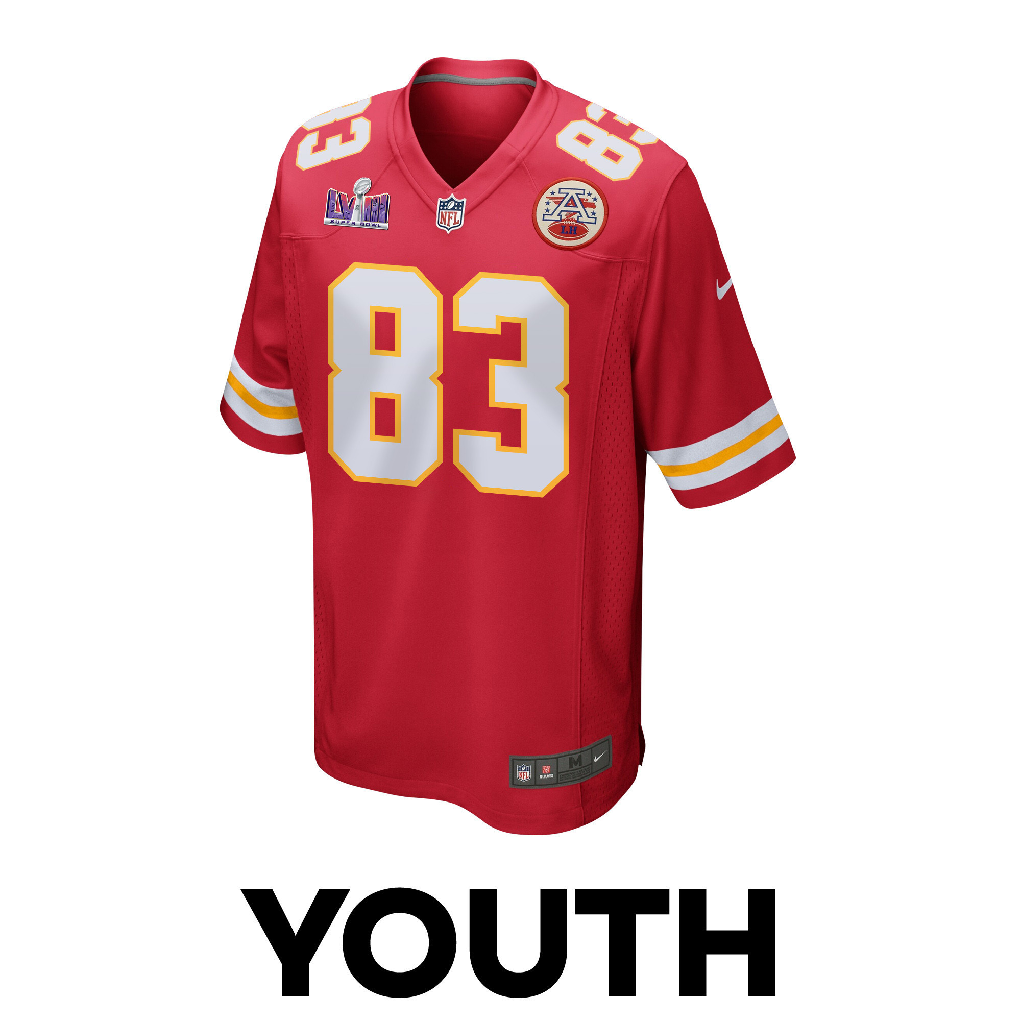 Noah Gray 83 Kansas City Chiefs Super Bowl LVIII Patch Game YOUTH Jersey - Red