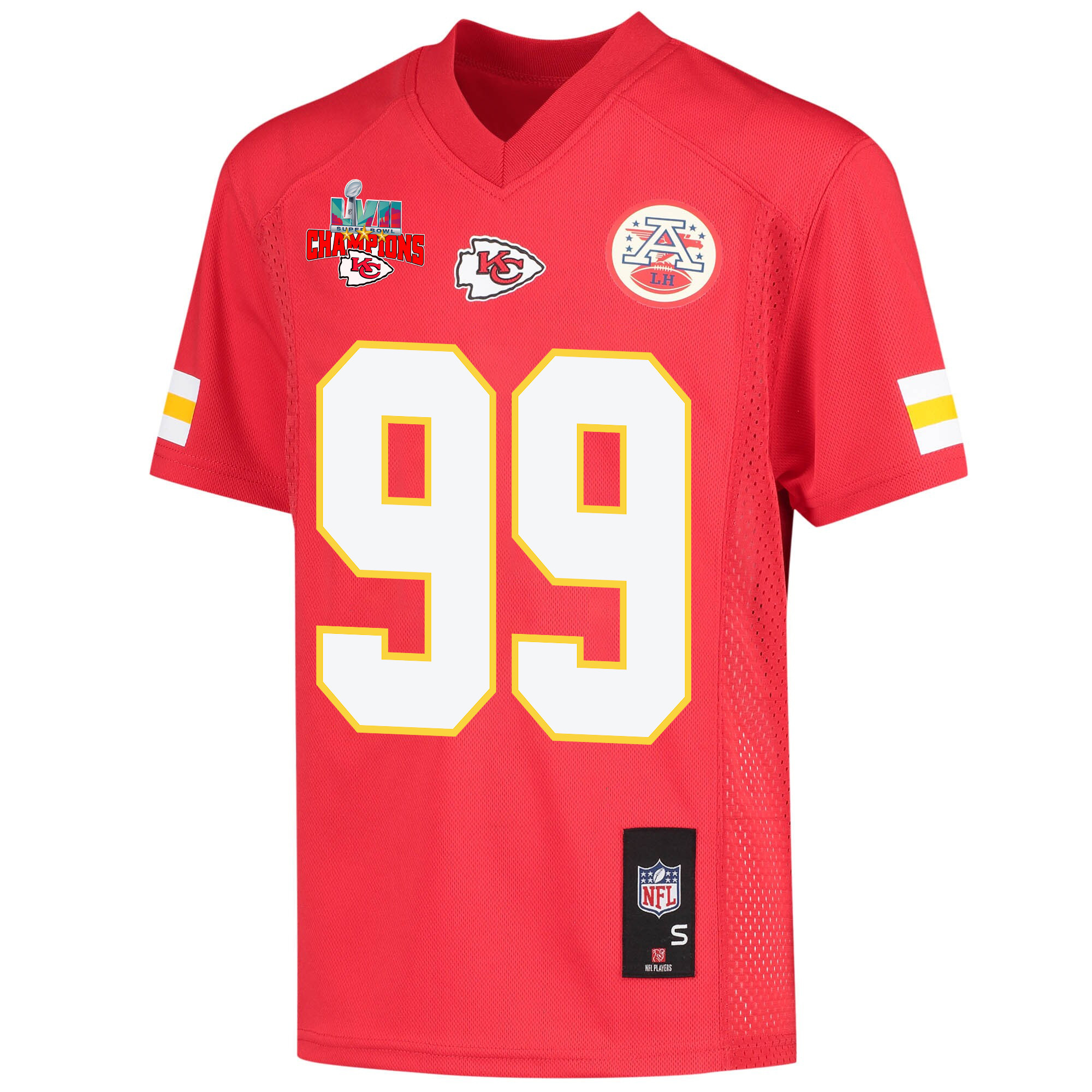 Khalen Saunders 99 Kansas City Chiefs Super Bowl LVII Champions 3 Stars Youth Game Jersey - Red