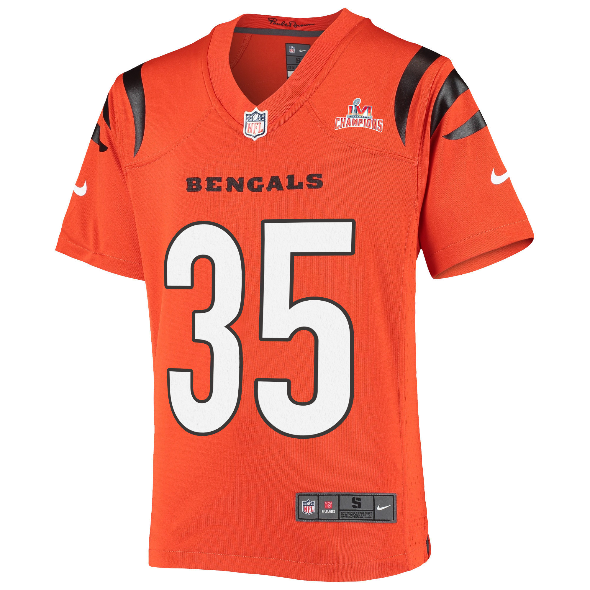 Super Bowl LVI Champions Cincinnati Bengals Jalen Davis 35 Orange Youth's Jersey Jersey