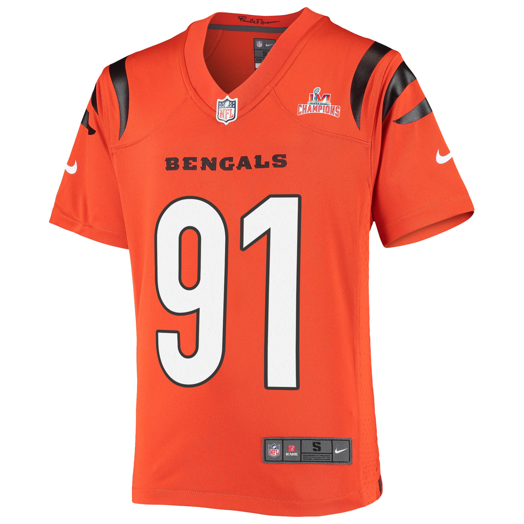 Super Bowl LVI Champions Cincinnati Bengals Trey Hendrickson 91 Orange Youth's Jersey Jersey