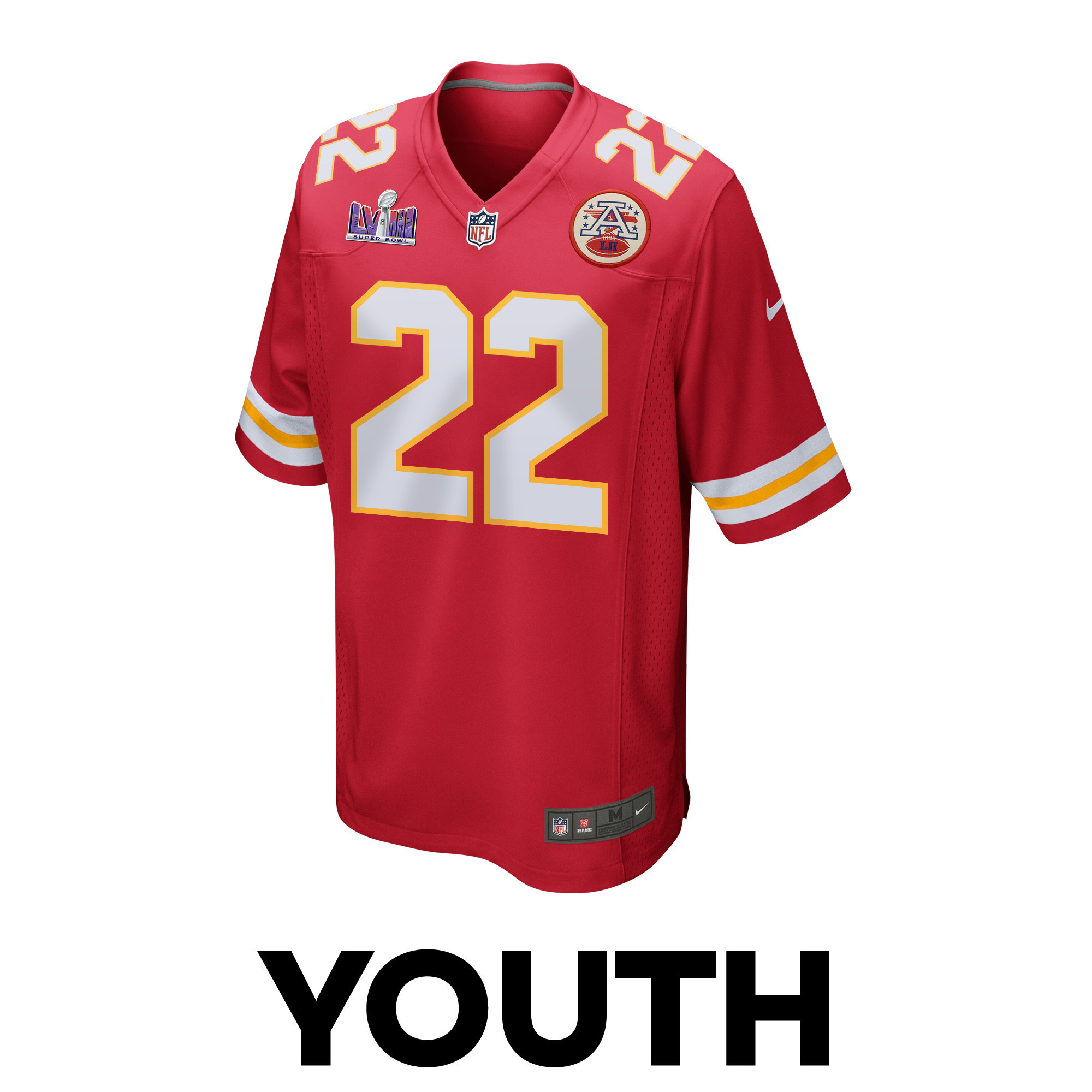 Trent McDuffie 22 Kansas City Chiefs Super Bowl LVIII Patch Game YOUTH Jersey - Red