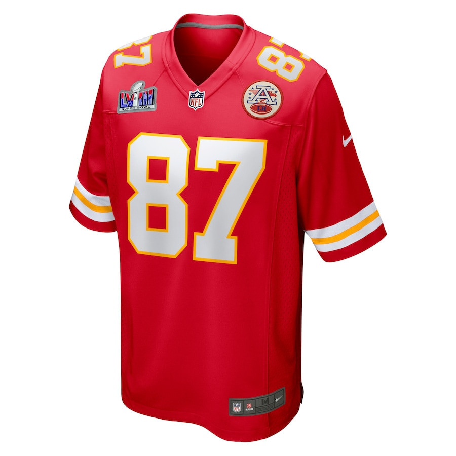 Travis Kelce 87 Kansas City Chiefs Super Bowl LVIII Patch Fashion Game Jersey - Red