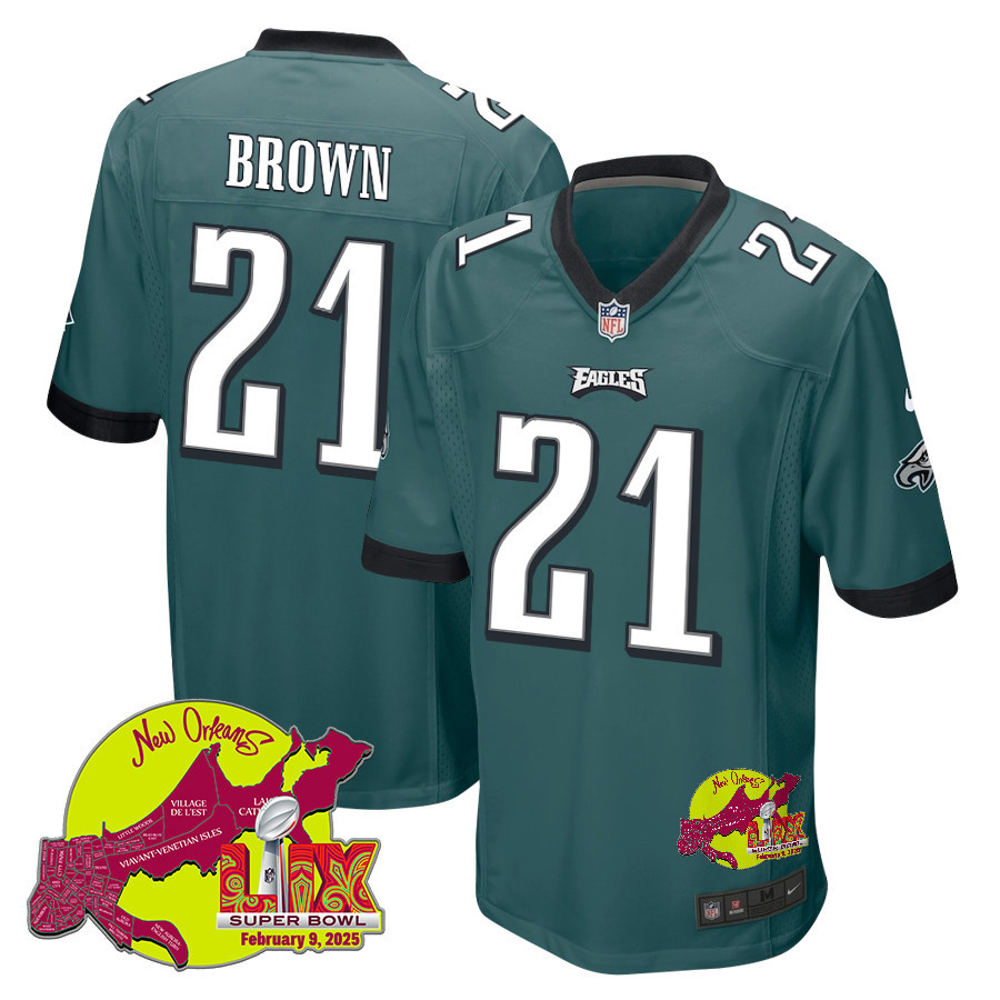 Sydney Brown 21 Philadelphia Eagles Super Bowl LIX New Orleans Patch Game Men Jersey - Midnight Green
