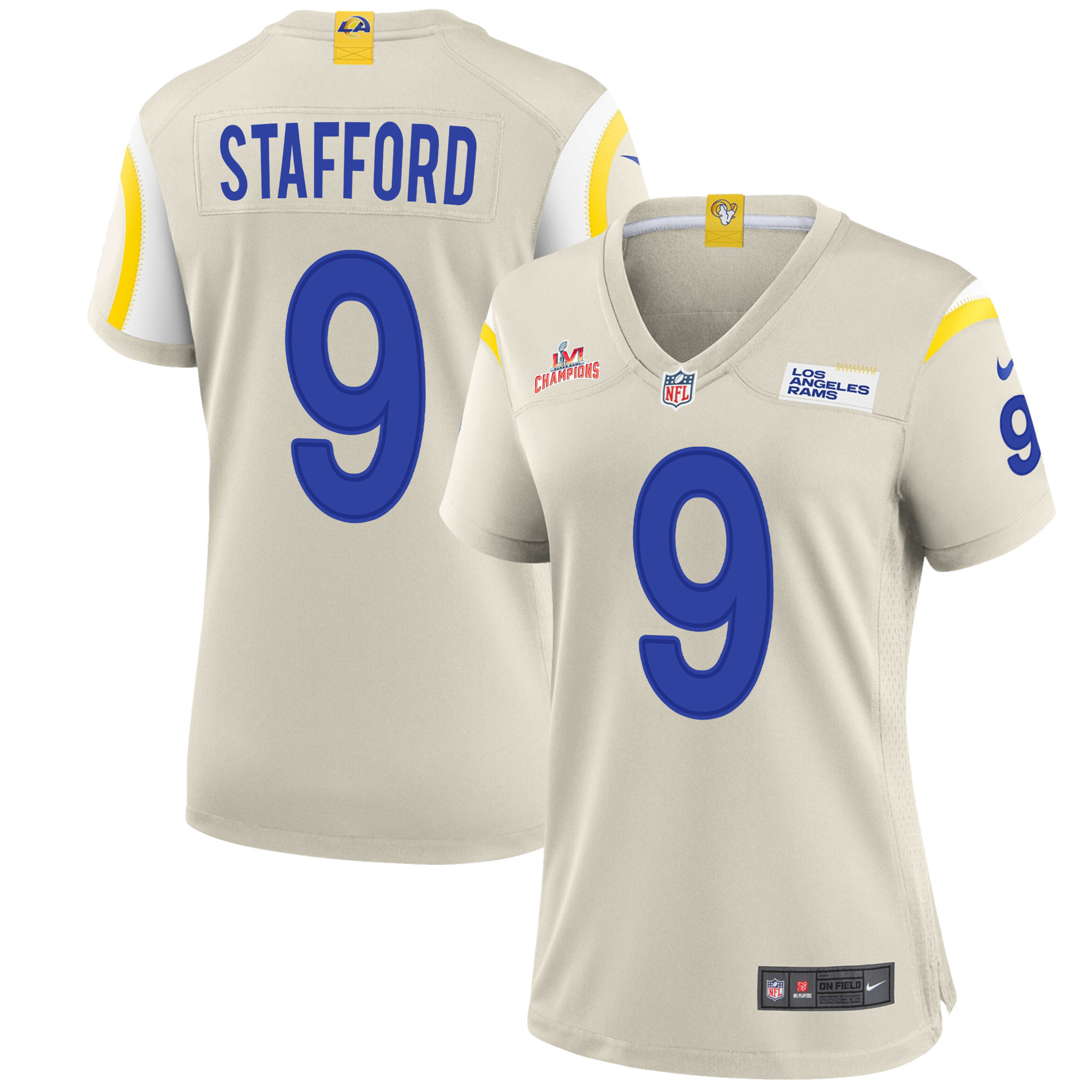 Super Bowl LVI Champions Los Angeles Rams Matthew Stafford 9 Bone Women's Jersey Jersey