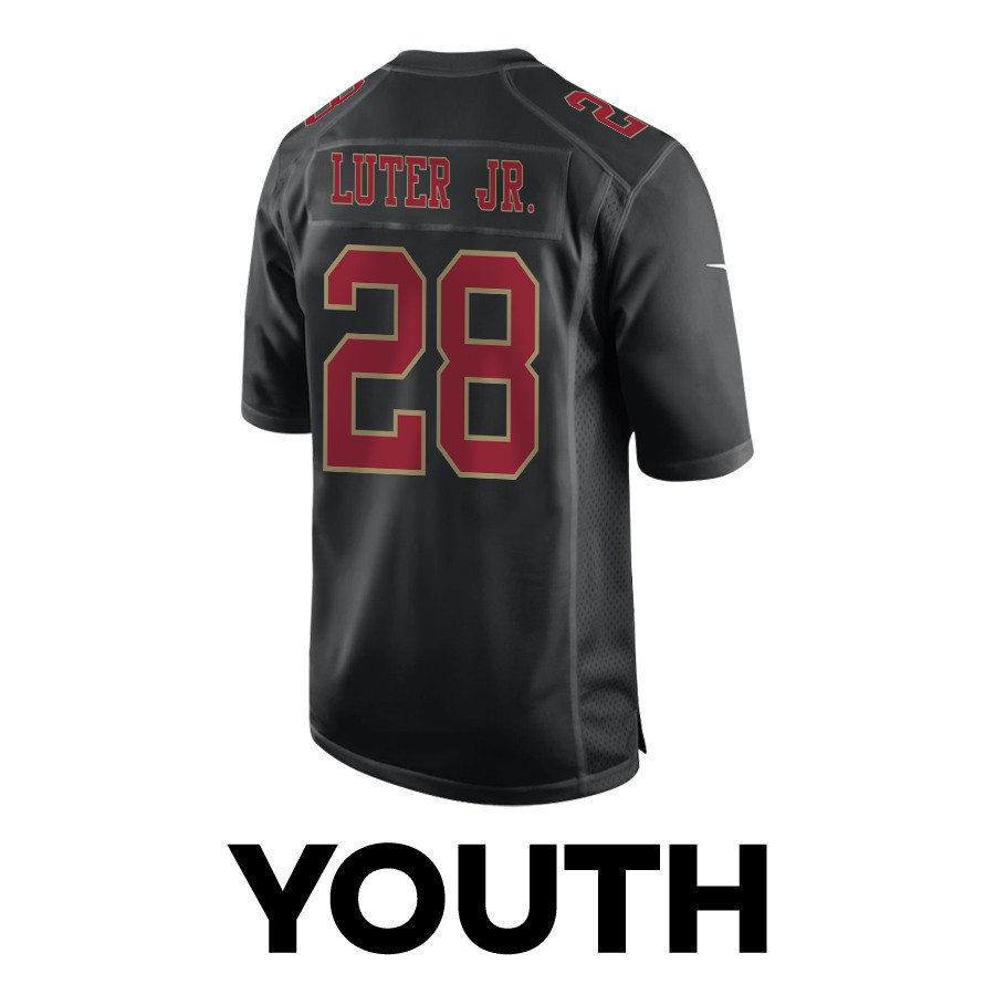 Darrell Luter Jr. 28 San Francisco 49ers Super Bowl LVIII Patch Fashion Game YOUTH Jersey - Carbon Black