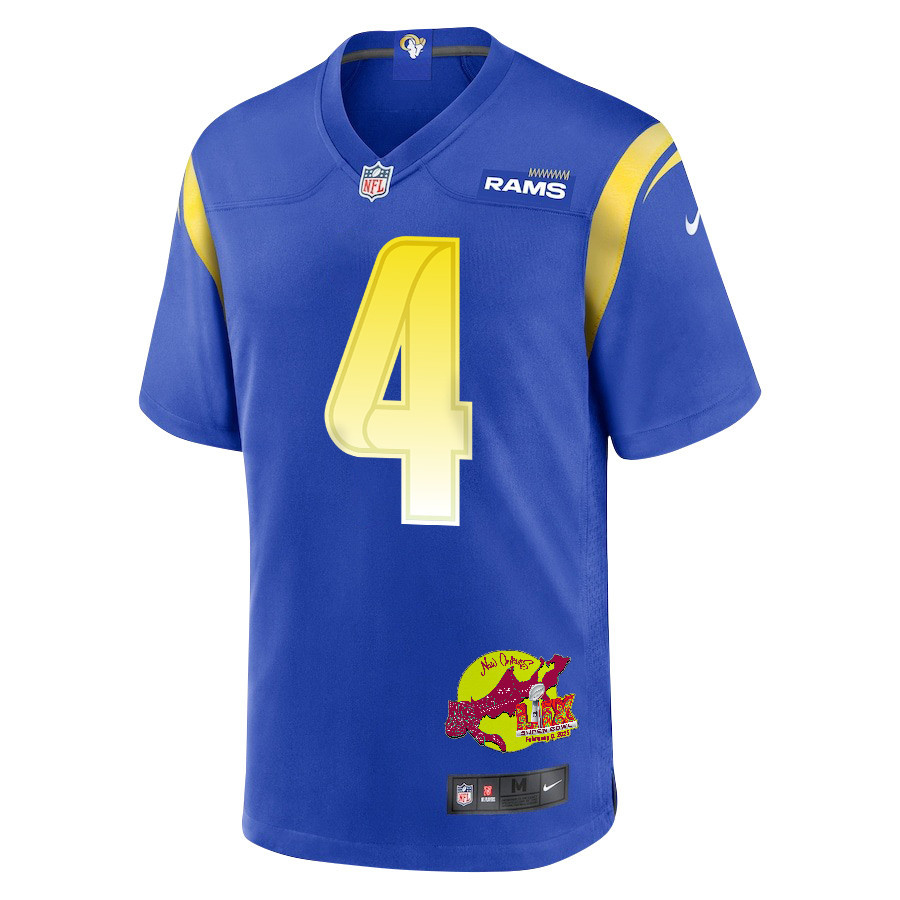 Ahkello Witherspoon 4 Los Angeles Rams Super Bowl LIX New Orleans Patch Game Men Jersey - Royal