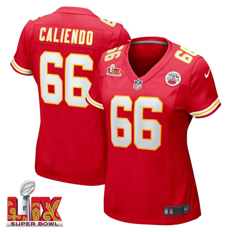 Mike Caliendo #66 Kansas City Chiefs Super Bowl LIX Women's Jersey - Red