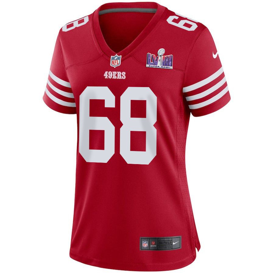 Colton McKivitz 68 San Francisco 49ers Super Bowl LVIII Patch Game Women Jersey - Scarlet