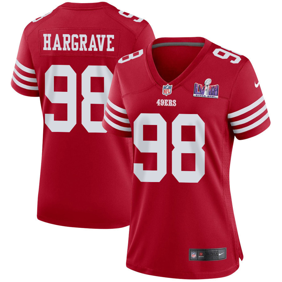 Javon Hargrave 98 San Francisco 49ers Super Bowl LVIII Patch Game Women Jersey - Scarlet