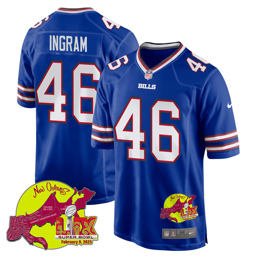 Ja'Marcus Ingram 46 Buffalo Bills Super Bowl LIX New Orleans Patch Game Men Jersey - Royal