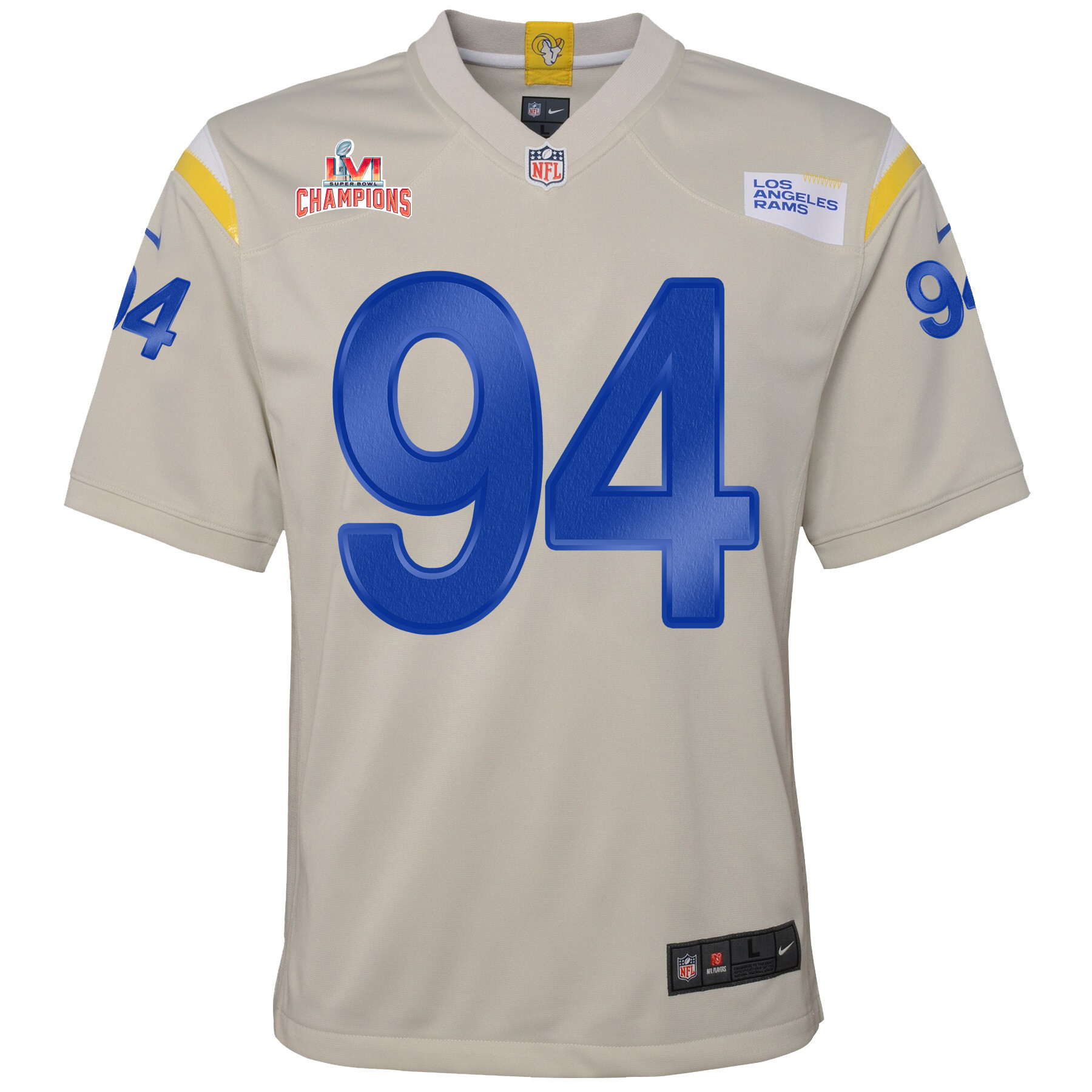 Super Bowl LVI Champions Los Angeles Rams A'Shawn Robinson 94 Bone Youth's Jersey Jersey