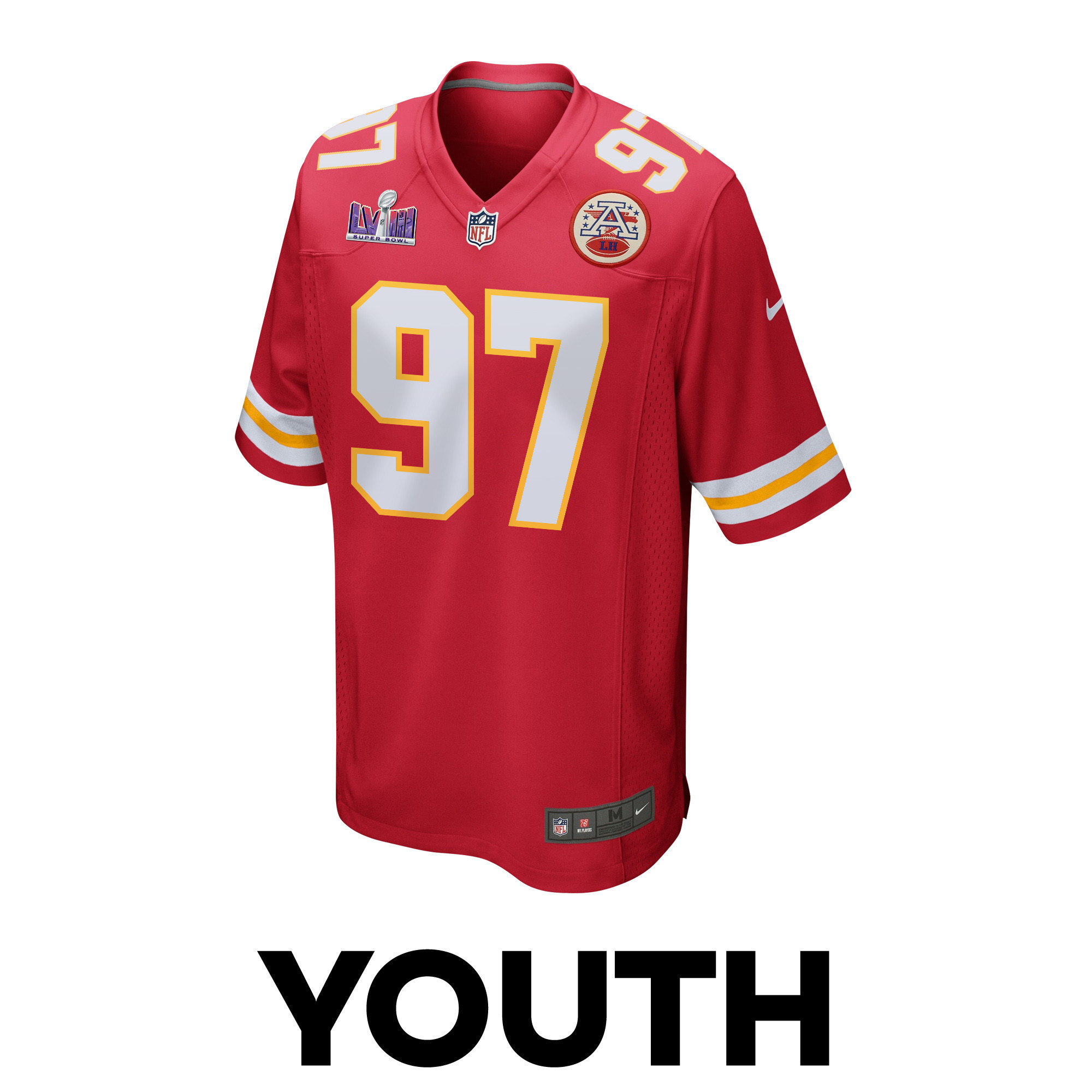 Felix Anudike-Uzomah 97 Kansas City Chiefs Super Bowl LVIII Patch Game YOUTH Jersey - Red