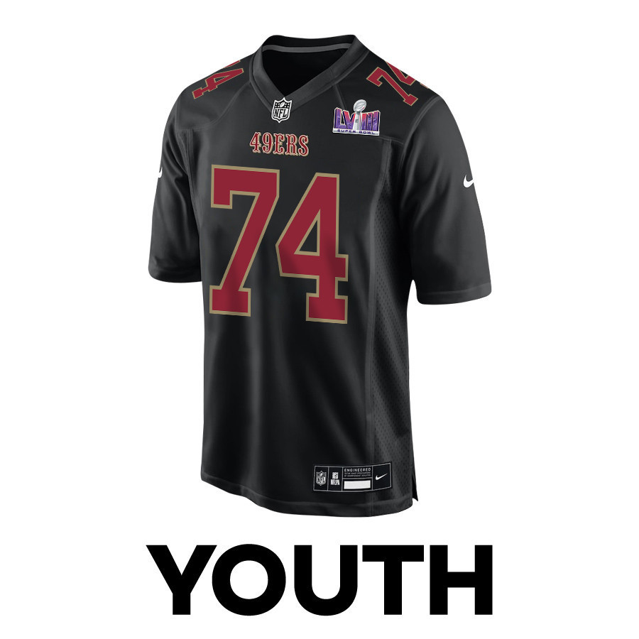 Spencer Burford 74 San Francisco 49ers Super Bowl LVIII Patch Fashion Game YOUTH Jersey - Carbon Black