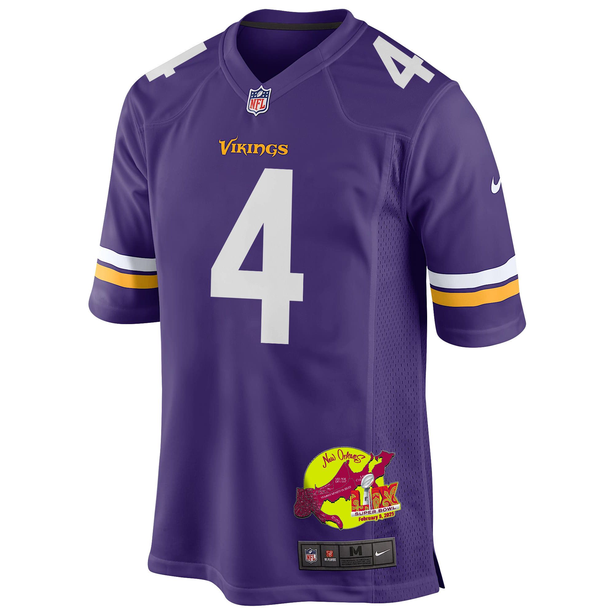 Brandon Powell 4 Minnesota Vikings Super Bowl LIX New Orleans Patch Game Men Jersey - Purple