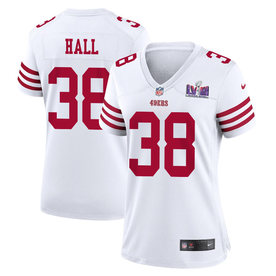 Kemon Hall 38 San Francisco 49ers Super Bowl LVIII Patch Game Women Jersey - White