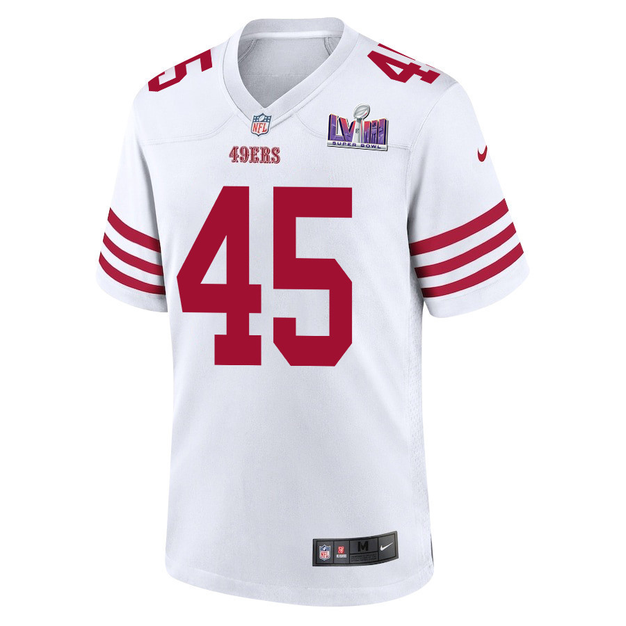 Demetrius Flannigan-Fowles 45 San Francisco 49ers Super Bowl LVIII Patch Game Men Jersey - White