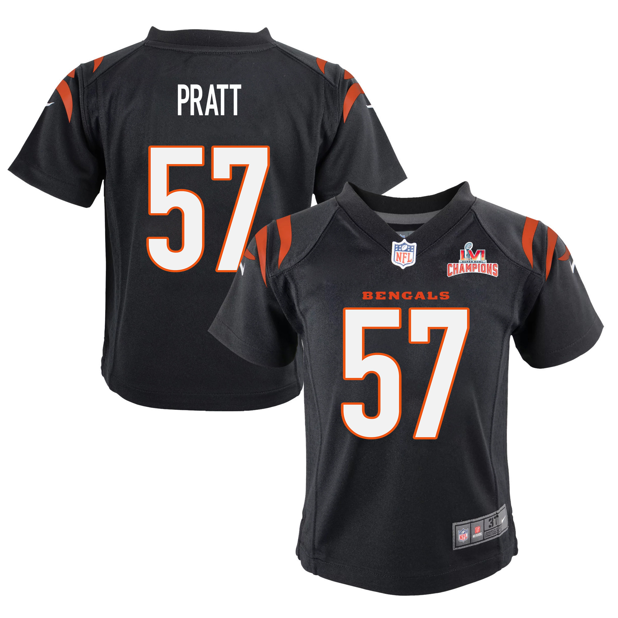 Super Bowl LVI Champions Cincinnati Bengals Germaine Pratt 57 Black Youth's Jersey Jersey