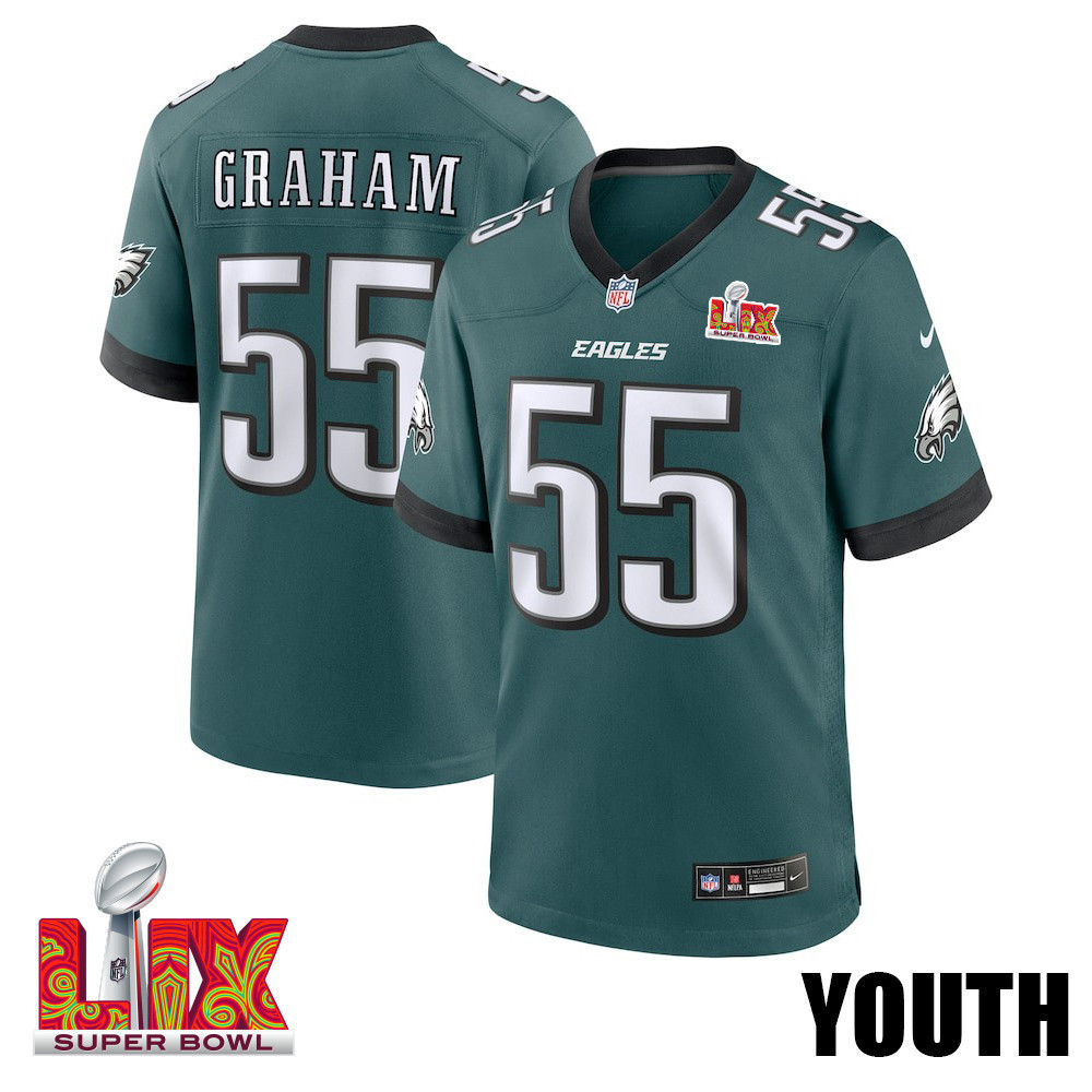 Brandon Graham #55 Philadelphia Eagles Super Bowl LIX YOUTH Jersey - Midnight Green