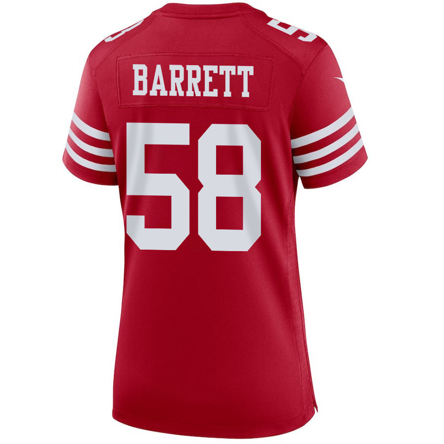 Alex Barrett 58 San Francisco 49ers Super Bowl LVIII Patch Game Women Jersey - Scarlet