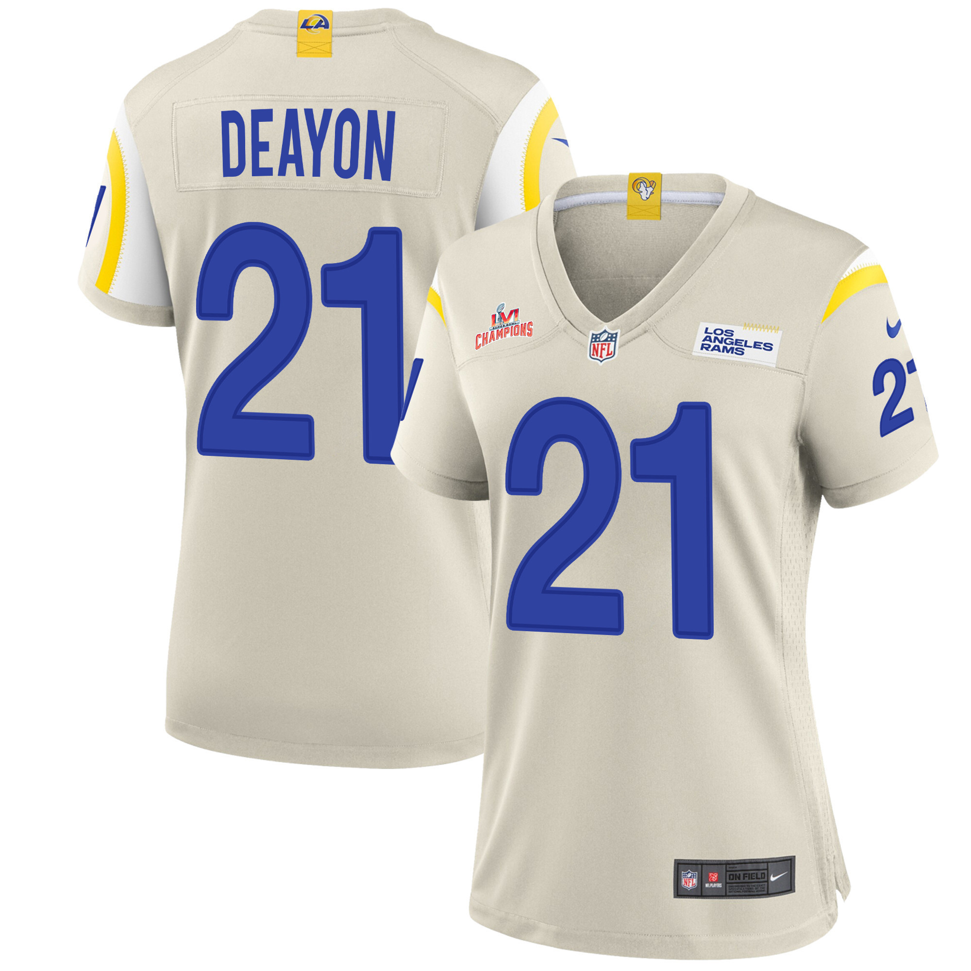 Super Bowl LVI Champions Los Angeles Rams Dont'e Deayon 21 Bone Women's Jersey Jersey