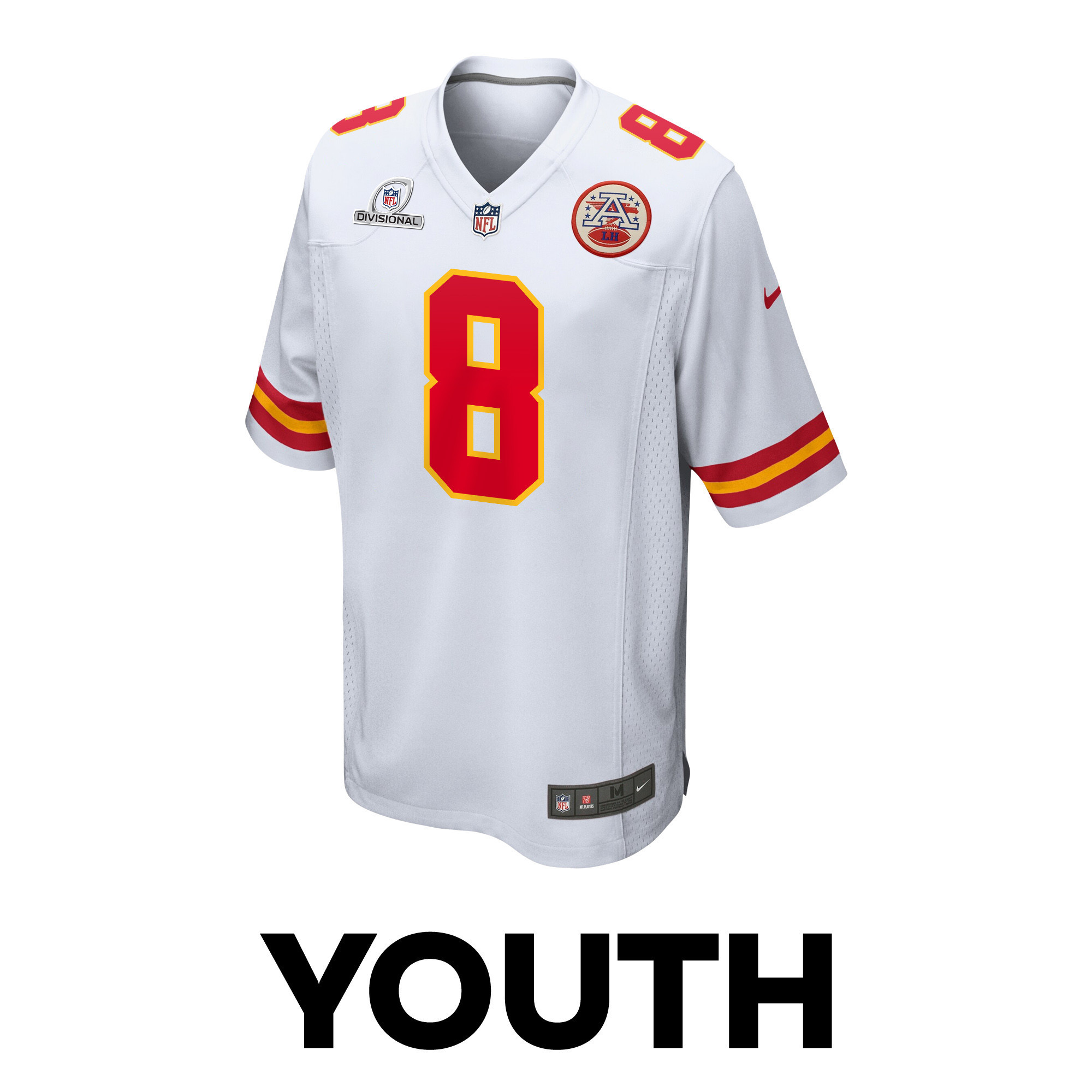 Justyn Ross 8 Kansas City Chiefs Super Bowl LVIII Patch Game YOUTH Jersey - White