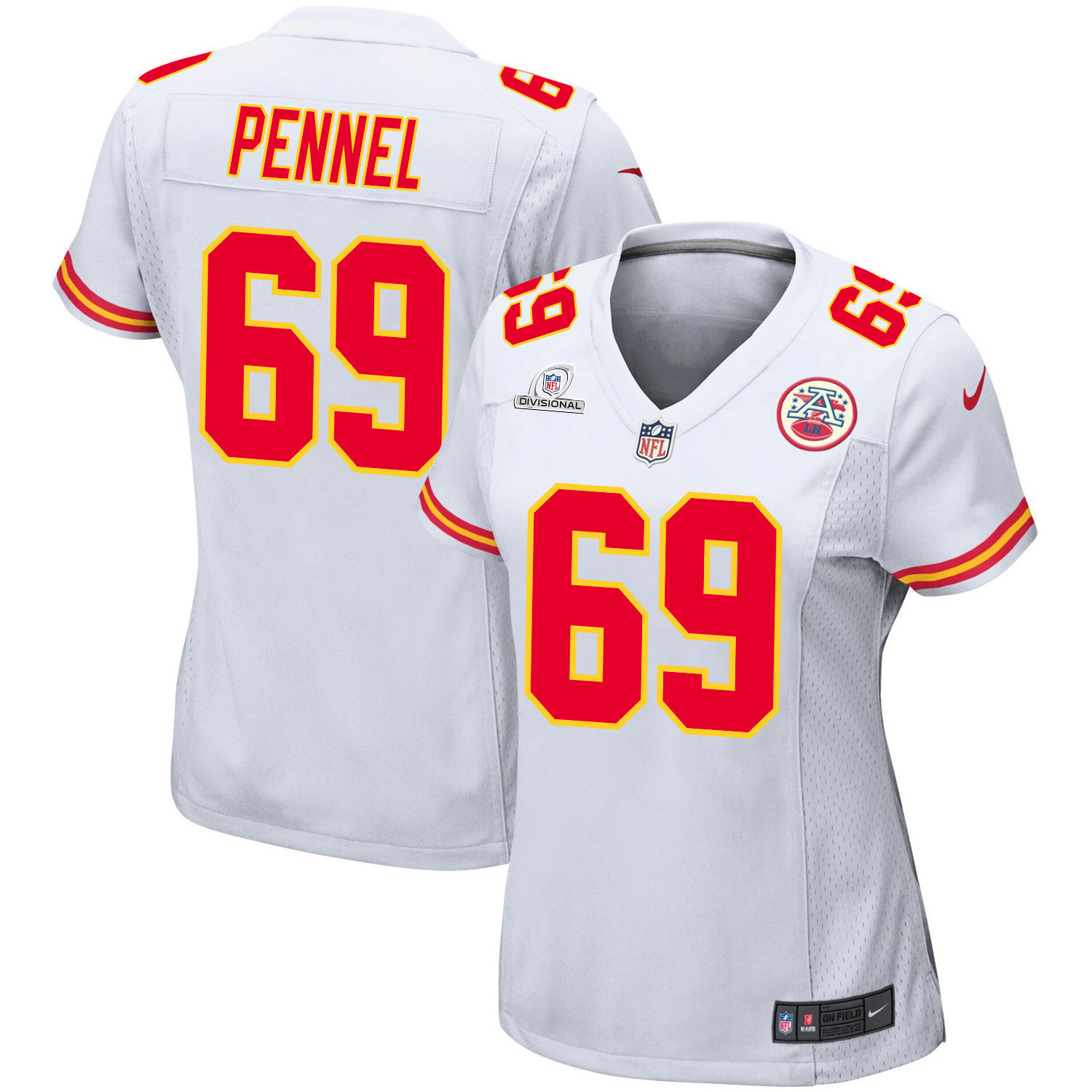Mike Pennel 69 Kansas City Chiefs Super Bowl LVIII Patch Game Women Jersey - White