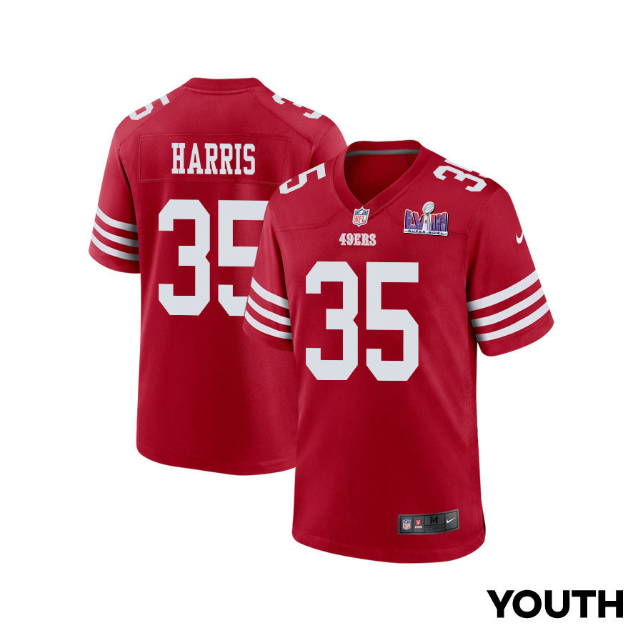 Erik Harris 35 San Francisco 49ers Super Bowl LVIII Patch Game YOUTH Jersey - Scarlet