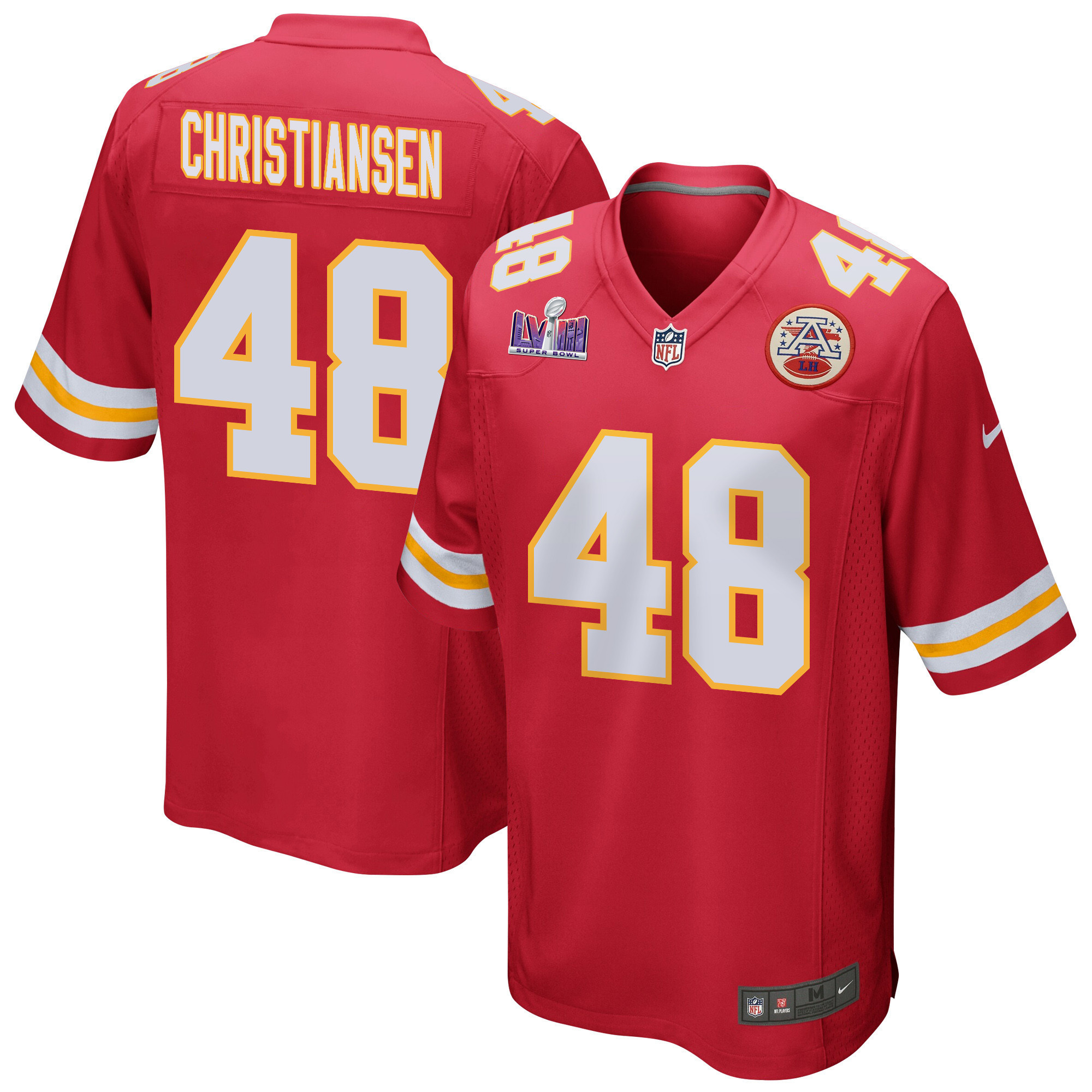 Cole Christiansen 48 Kansas City Chiefs Super Bowl LVIII Patch Game Men Jersey - Red