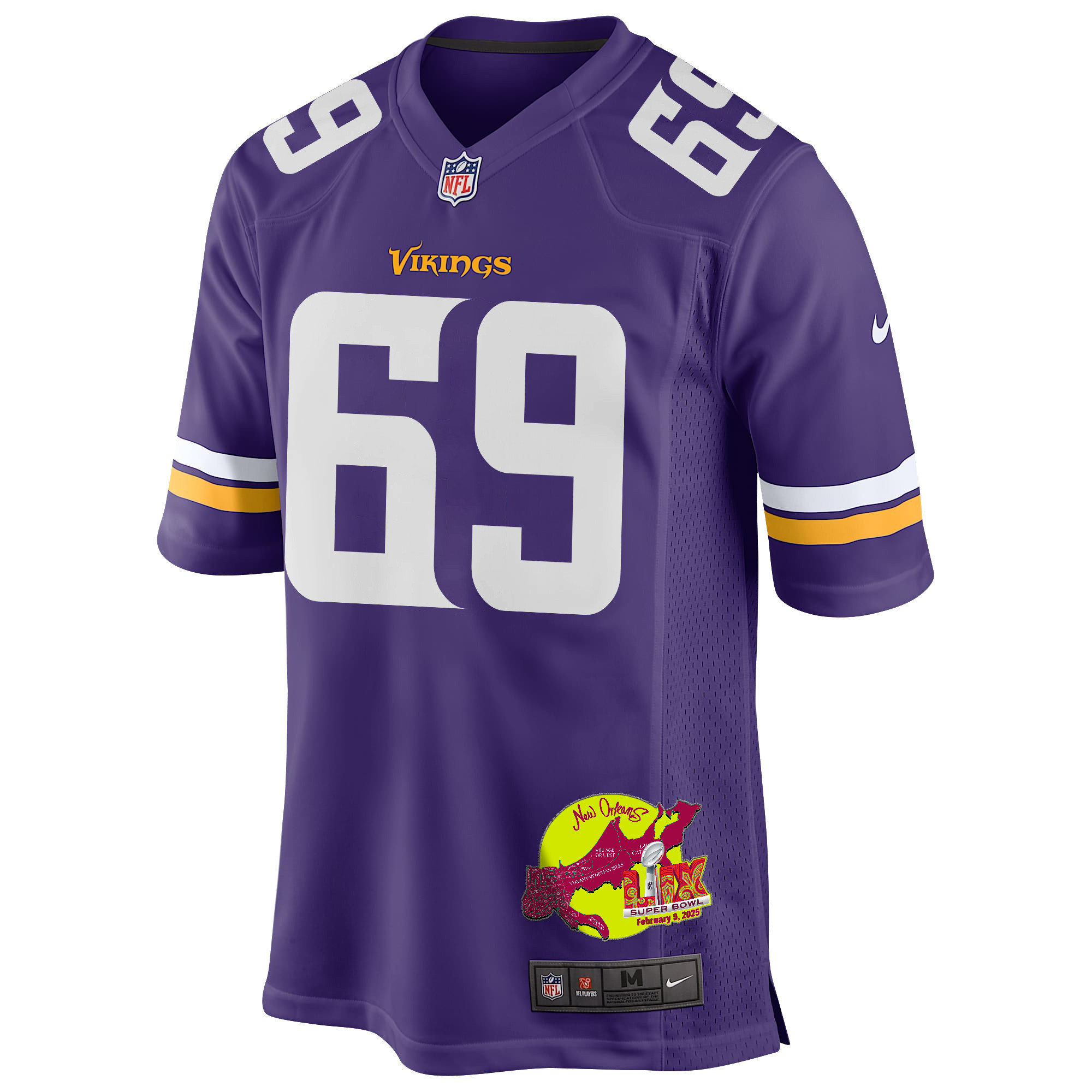 Dan Feeney 69 Minnesota Vikings Super Bowl LIX New Orleans Patch Game Men Jersey - Purple