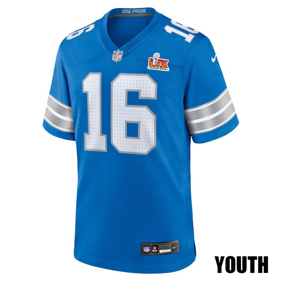 Jared Goff #16 Detroit Lions Super Bowl LIX YOUTH Jersey - Blue