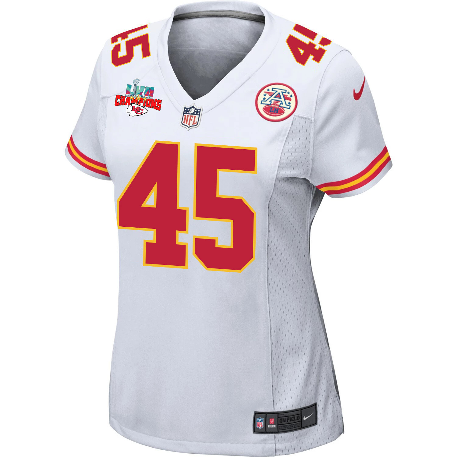 Michael Burton 45 Kansas City Chiefs Super Bowl LVII Champions 3 Stars Women Game Jersey - White
