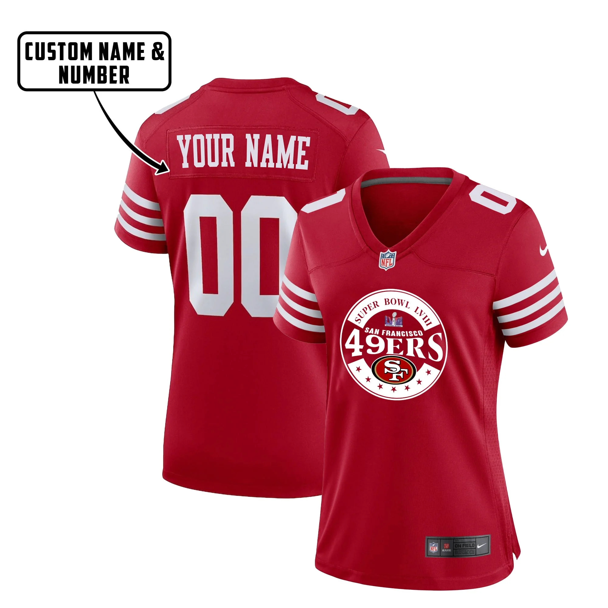 San Francisco 49ers Super Bowl LVIII Circle Game Jersey - Women, Red V4