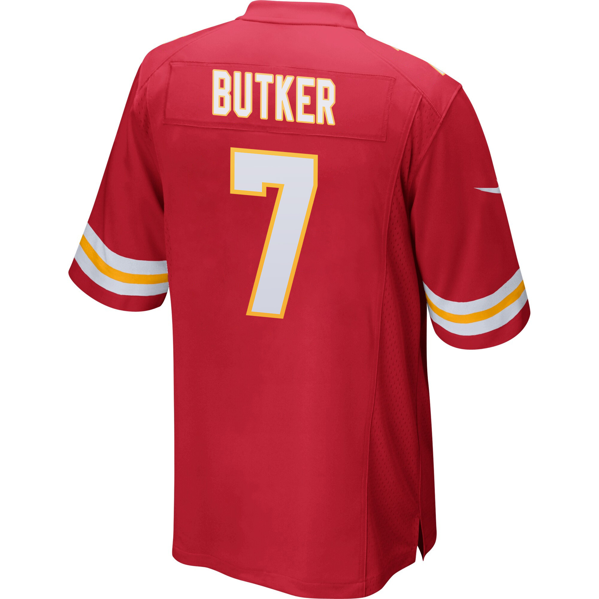 Harrison Butker 7 Kansas City Chiefs Super Bowl LVIII Champions 4 Stars Patch Game Men Jersey - Red